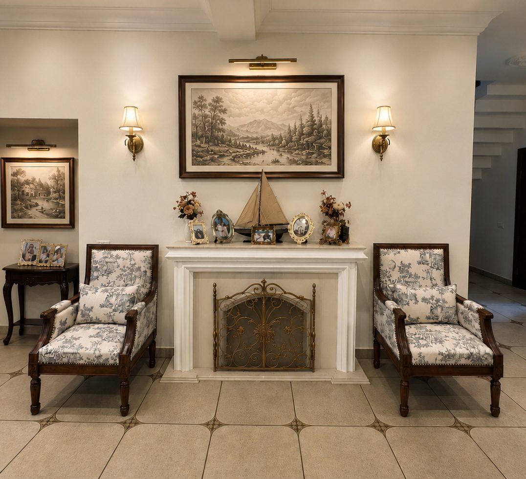 Living room with fireplace