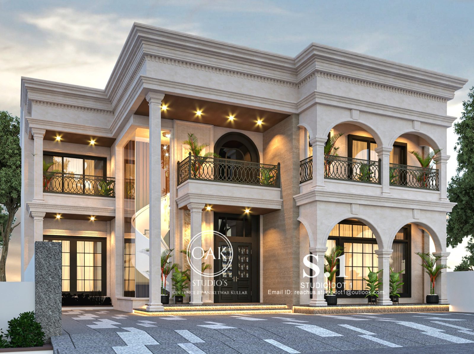 Neo-classical villa exterior render